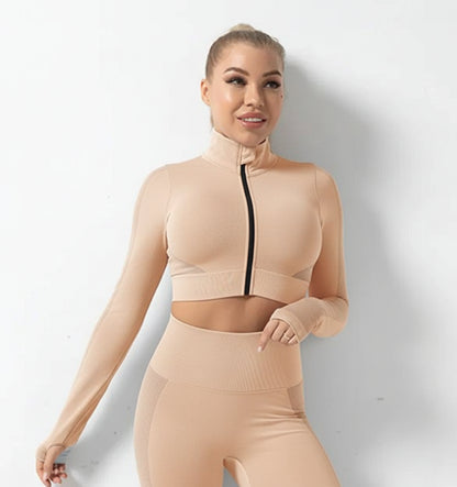 Seamless Zip-Up Fitness Jacket Set
