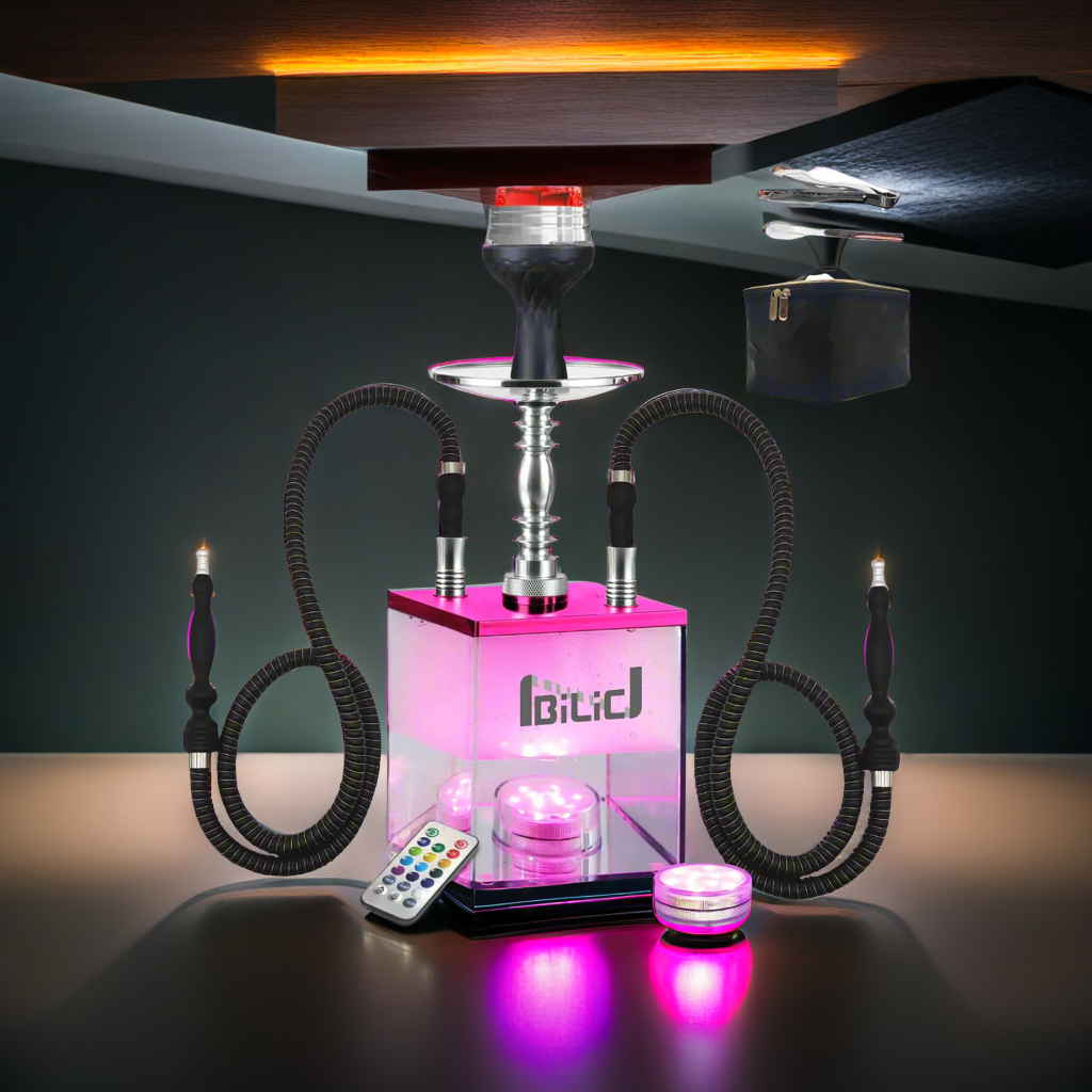 LuxuryBreezz Modern Cube LED Hookah Set – Dual Hose