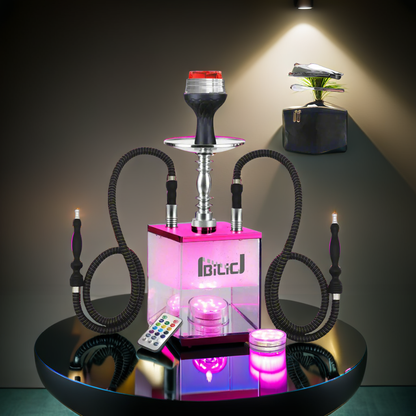 LuxuryBreezz Modern Cube LED Hookah Set – Dual Hose