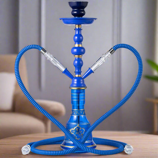LuxuryBreezz 20" Blue Glass Hookah Kit – Dual Hose Shisha Set