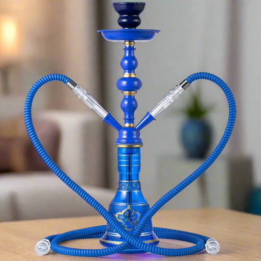 LuxuryBreezz 20" Blue Glass Hookah Kit – Dual Hose Shisha Set