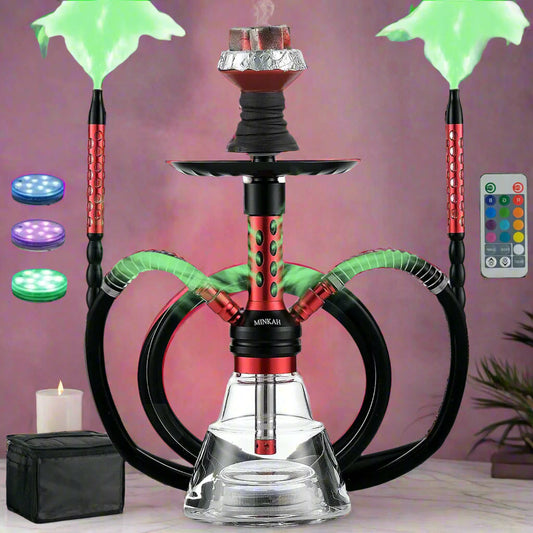 LuxuryBreezz Deluxe 2-Hose Hookah Kit with LED & Travel Case