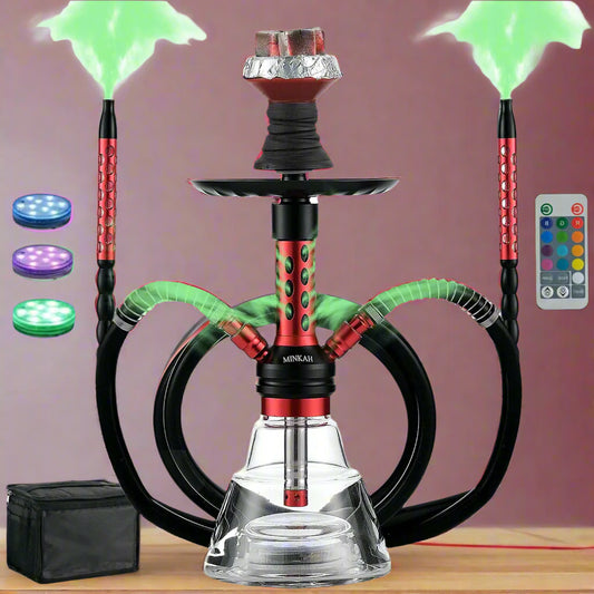 LuxuryBreezz Deluxe 2-Hose Hookah Kit with LED & Travel Case